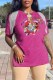 Pink Fashion Casual Character Print Patchwork V Neck T-Shirts