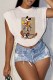 White Fashion Casual Character Print Patchwork O Neck T-Shirts