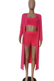 Rose Red Sexy Solid Patchwork Long Sleeve Two Pieces