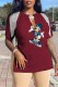 Burgundy Fashion Sexy Character Print Patchwork V Neck T-Shirts