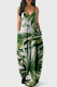 White Green Fashion Sexy Print Backless Spaghetti Strap Long Dress