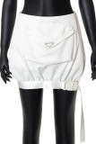 White Casual Solid Bandage Patchwork Regular High Waist Solid Color Bottoms
