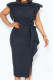 Black Casual Work Solid Patchwork Flounce Slit O Neck Dresses