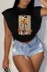 Black Fashion Casual Character Print Patchwork O Neck T-Shirts