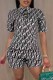 White Fashion Casual Print Letter Turndown Collar Short Sleeve Two Pieces
