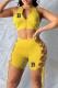 Lemon Yellow Fashion Print Draw String Zipper Collar Sleeveless Two Pieces