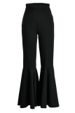 Black Fashion Solid Flounce Boot Cut High Waist Speaker Solid Color Bottoms
