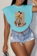 Baby Blue Fashion Casual Character Print Patchwork O Neck T-Shirts