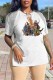 White Fashion Sexy Character Print Tassel V Neck T-Shirts