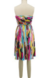 Colour Sexy Print Patchwork Fold Strapless A Line Dresses