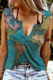 Colour Fashion Casual Print Patchwork V Neck Tops