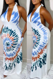 White Fashion Sexy Print Bandage Backless Halter Sleeveless Dress