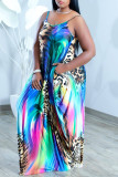 Colour Casual Print Patchwork Spaghetti Strap Sling Dress Dresses