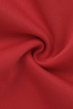 Red Fashion Casual Solid Patchwork Slit V Neck Pencil Skirt Dresses