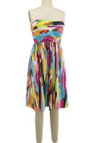 Colour Sexy Print Patchwork Fold Strapless A Line Dresses