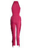 Pink Fashion Casual Solid Tassel Patchwork O Neck Sleeveless Two Pieces
