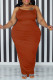 Tangerine Red Sexy Solid Patchwork Spaghetti Strap One Step Skirt Plus Size Dresses