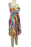 Colour Sexy Print Patchwork Fold Strapless A Line Dresses