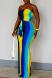 Colour Sexy Casual Print Backless Strapless Regular Jumpsuits
