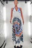 White Fashion Sexy Print Bandage Backless Halter Sleeveless Dress
