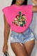 Rose Red Fashion Casual Character Print Patchwork O Neck T-Shirts