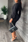 Pink Casual Solid Patchwork O Neck One Step Skirt Dresses