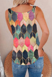 Multicolor Sexy Casual Print Patchwork Backless V Neck Tops