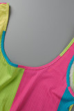 Pink Casual Print Patchwork U Neck Two Pieces