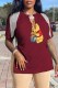 Burgundy Fashion Sexy Character Print Tassel V Neck T-Shirts