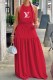 Red Fashion Sexy Print Backless Halter A Line Dresses