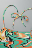 Green Fashion Sexy Print Bandage Backless Spaghetti Strap Irregular Dress
