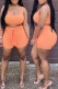 Orange Fashion Casual Solid Bandage U Neck Sleeveless Two Pieces