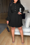 Pink Casual Solid Patchwork Buckle Fold Turndown Collar Shirt Dress Dresses(Contain The Belt)