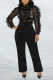 Black Sexy Solid Patchwork See-through Half A Turtleneck Straight Jumpsuits