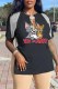 Black Fashion Casual Character Print Tassel Letter V Neck T-Shirts