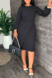 Pink Casual Solid Patchwork O Neck One Step Skirt Dresses
