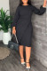Black Casual Solid Patchwork O Neck One Step Skirt Dresses