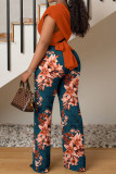 Colour Fashion Casual Print Bandage Patchwork V Neck Regular Jumpsuits