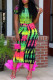 Colour Fashion Casual Print Patchwork O Neck Short Sleeve Two Pieces