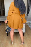 Pink Casual Solid Patchwork Buckle Fold Turndown Collar Shirt Dress Dresses(Contain The Belt)