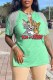 Green Fashion Casual Character Print Tassel Letter V Neck T-Shirts