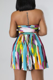 Colour Sexy Print Patchwork Fold Strapless A Line Dresses