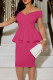 Rose Red Casual Solid Patchwork Flounce V Neck Dresses