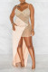 Apricot Sexy Patchwork Hot Drilling Backless Asymmetrical Spaghetti Strap Wrapped Skirt Dresses