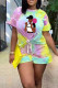 Colour Casual Print Patchwork O Neck Half Sleeve Two Pieces