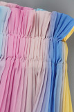 Rainbow Color Fashion Casual Print Bandage Turndown Collar Long Sleeve Two Pieces