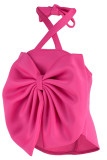 Blue Sexy Casual Solid Patchwork Backless With Bow Halter Tops