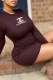 Burgundy Fashion Casual Print Letter O Neck One Step Skirt Dresses