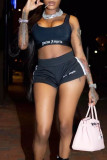 Black Fashion Casual Sportswear Solid Patchwork Letter U Neck Sleeveless Two Pieces