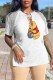 White Fashion Sexy Character Print Tassel V Neck T-Shirts